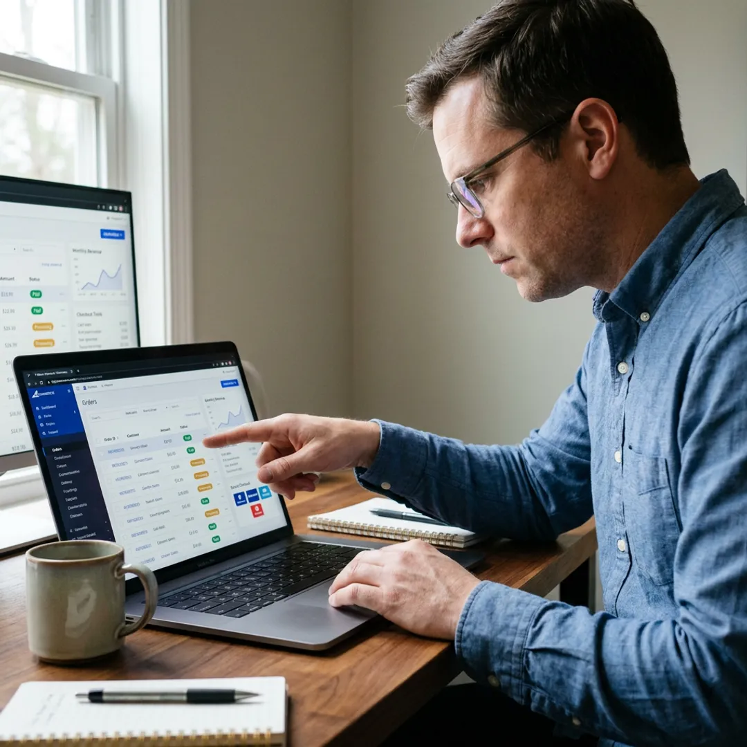Small business owner managing secure online payments