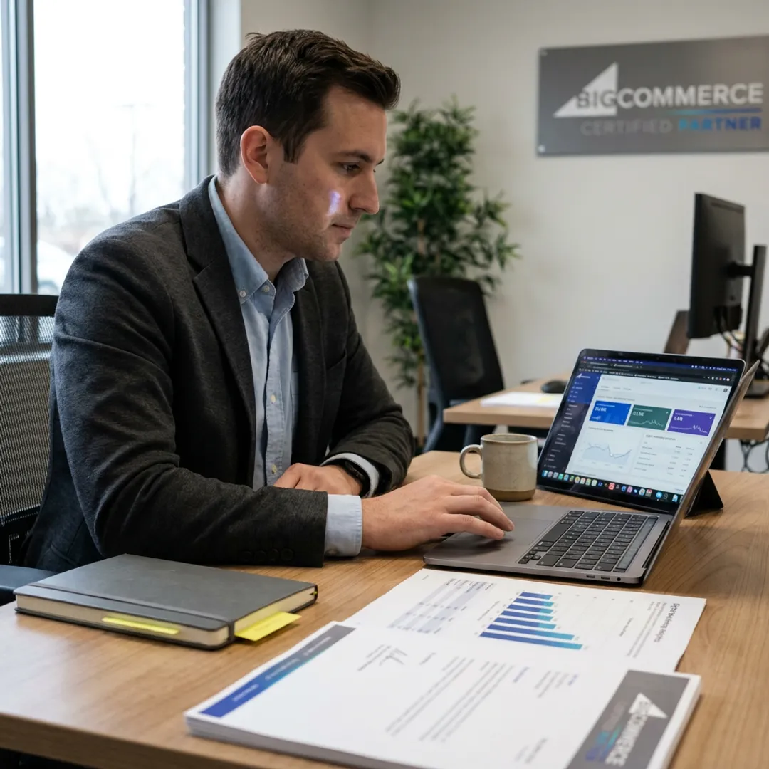 Digital marketing consultant reviewing campaign analytics