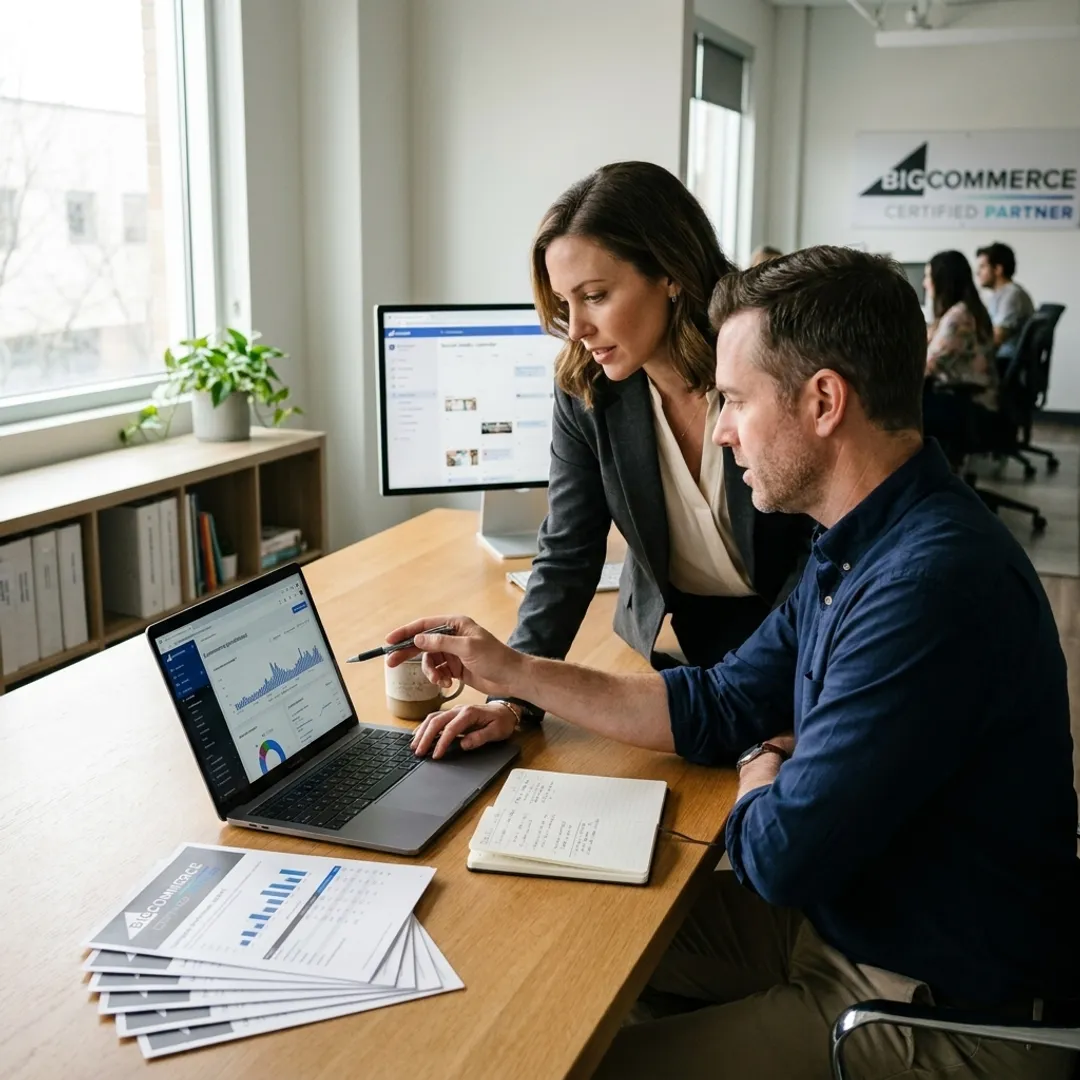 E-commerce marketing team reviewing campaign analytics