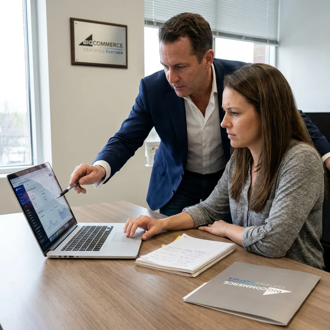 Digital marketing mentor coaching an e-commerce entrepreneur