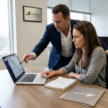 Digital marketing mentor coaching an e-commerce entrepreneur