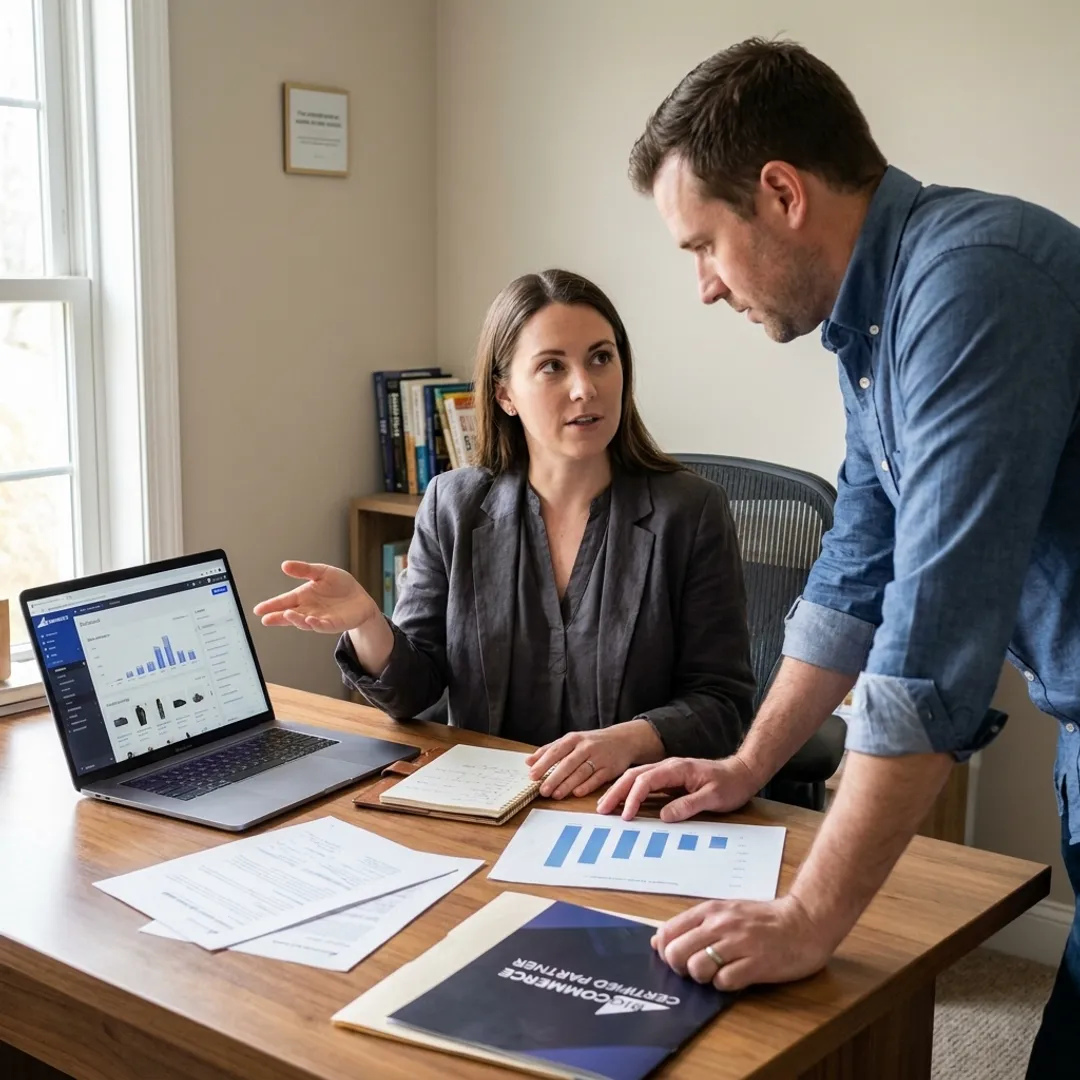 E-commerce strategist coaching an online store owner