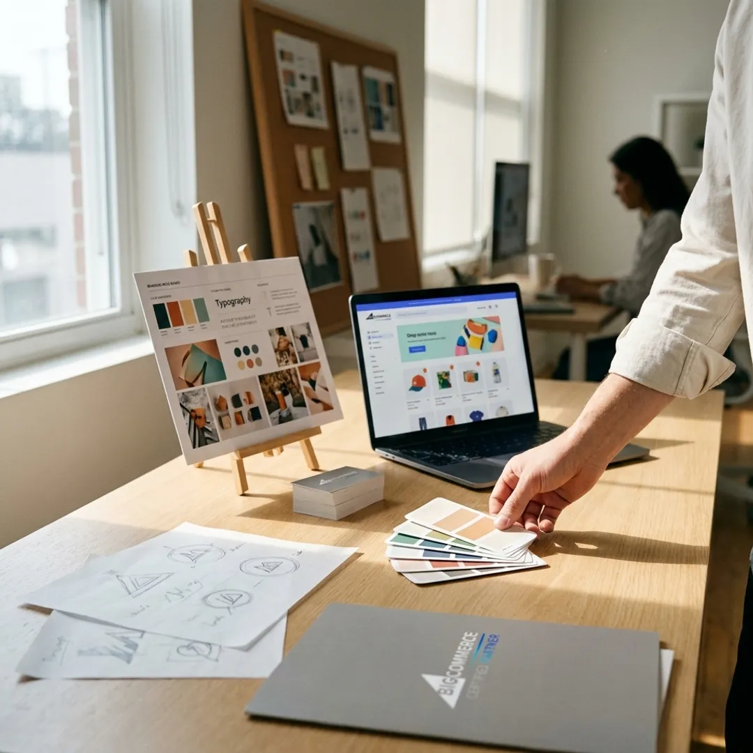 Startup branding and logo design workspace