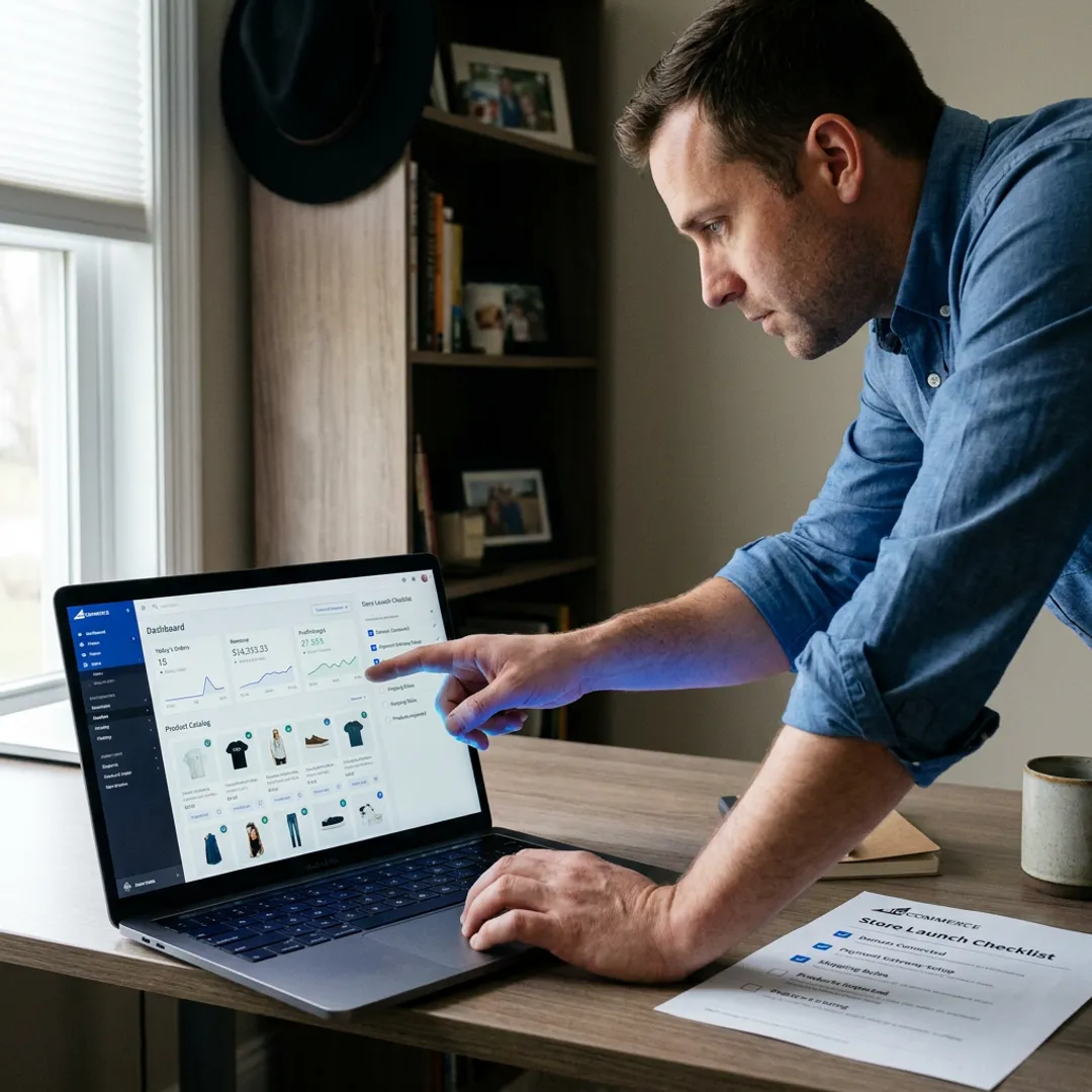 Entrepreneur setting up an online dropshipping store
