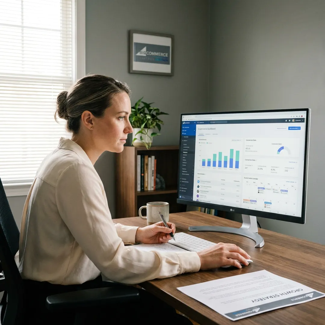 Digital marketing consultant reviewing e-commerce campaign strategy