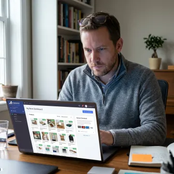 Custom e-commerce website dashboard on laptop