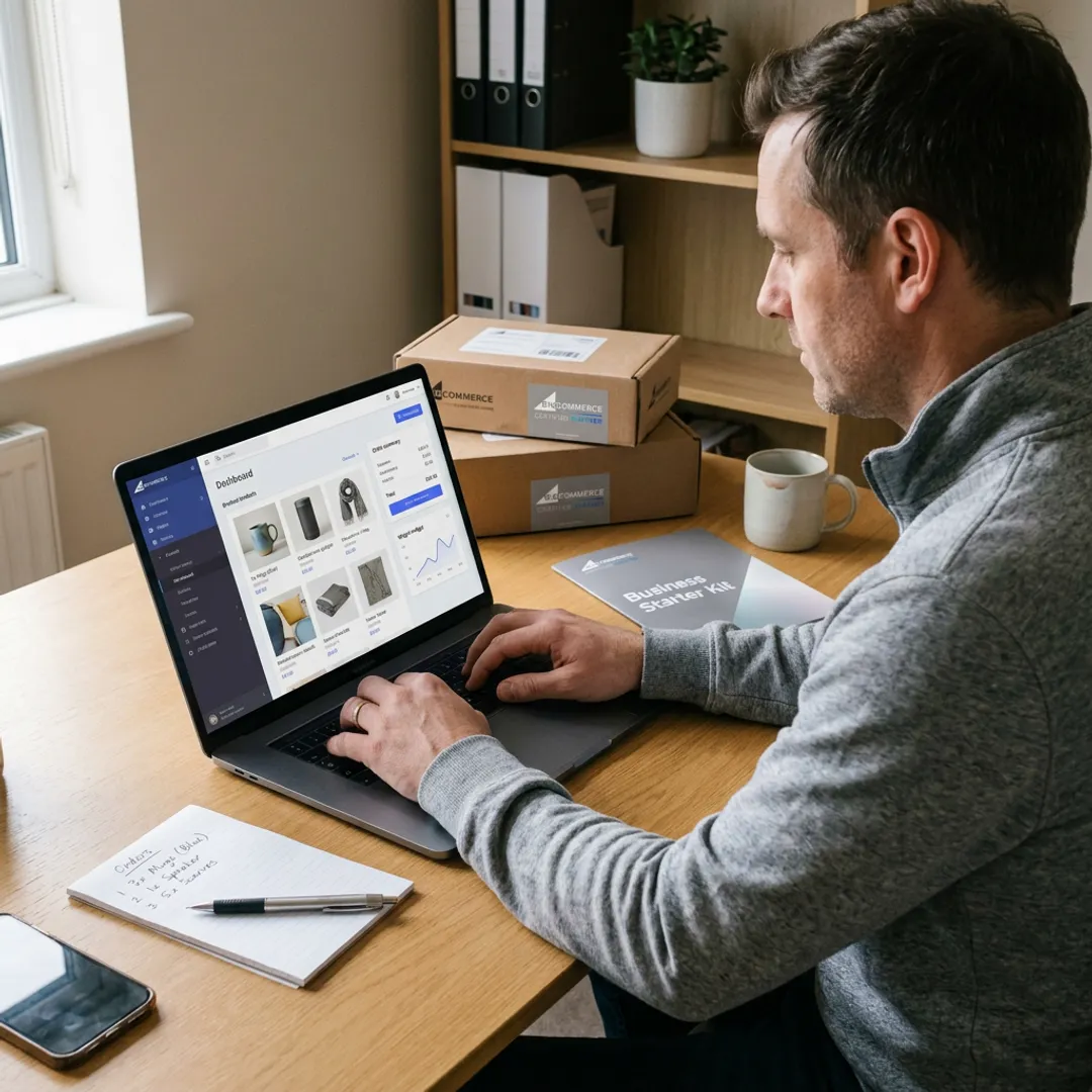 Entrepreneur setting up a dropshipping store from home