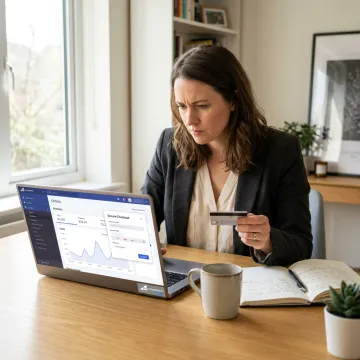Business owner processing online card payments