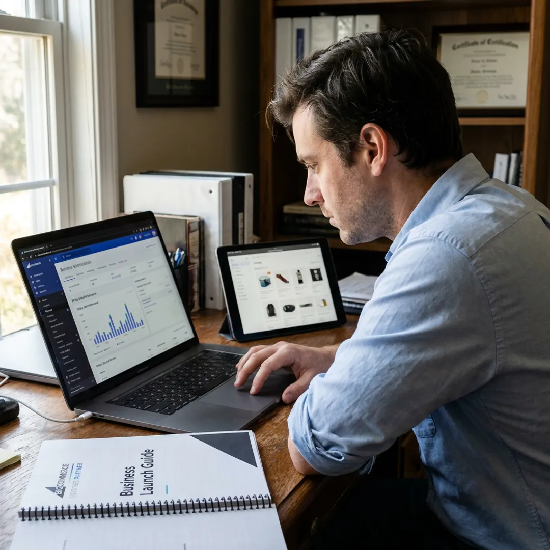 Entrepreneur launching an online business with MBV support