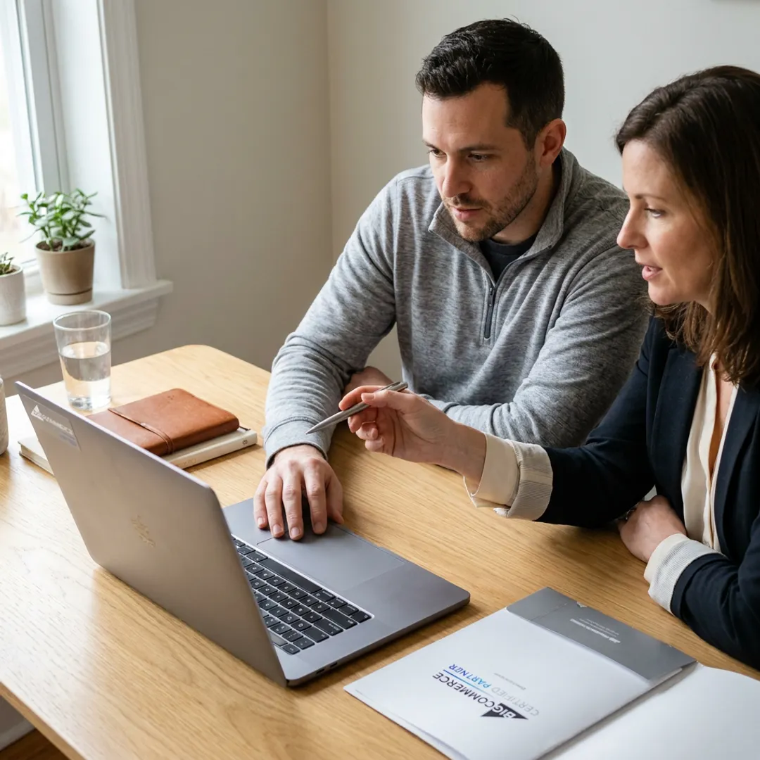 Entrepreneur reviewing an e-commerce store setup process