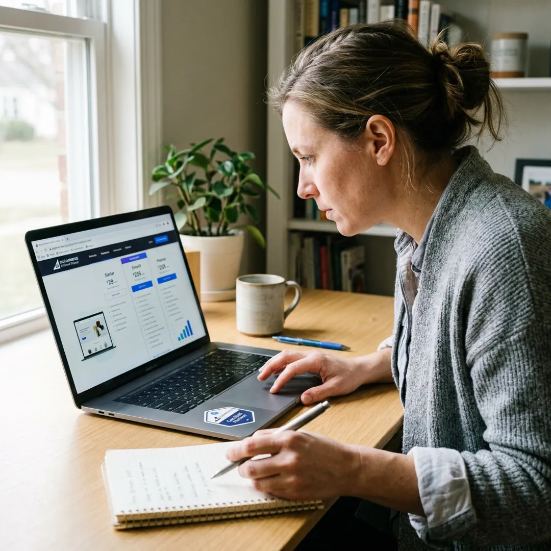 Entrepreneur comparing e-commerce website package options