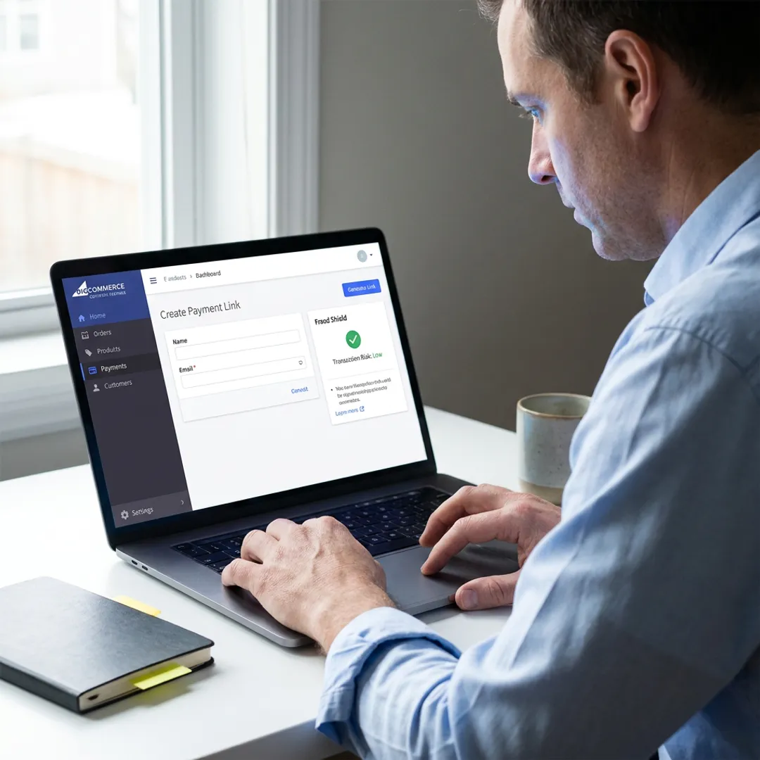 Secure payment link setup on laptop
