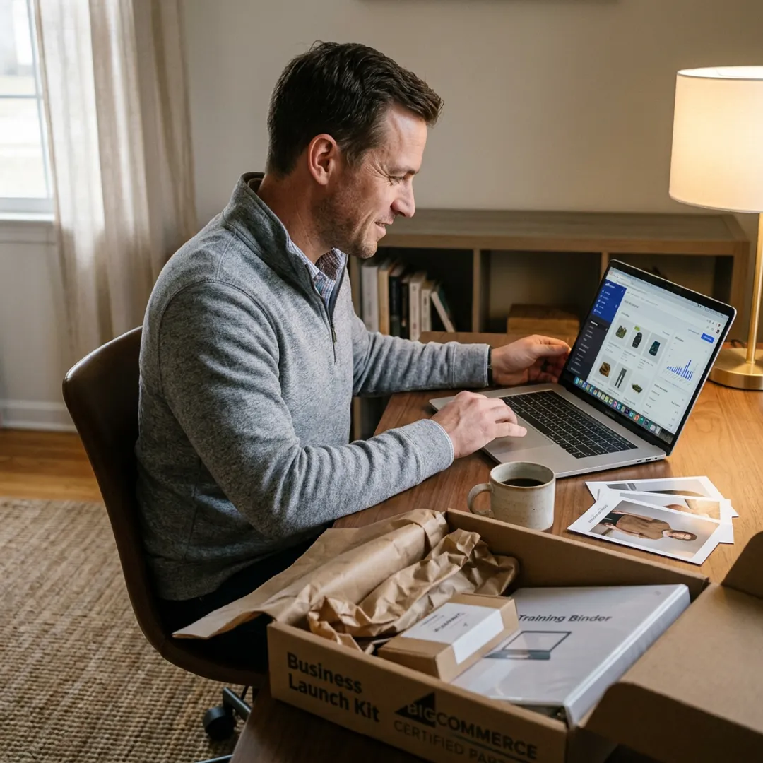 Home-based drop shipping business owner managing an online store