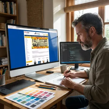 Designer creating e-commerce brand graphics