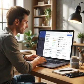 Branded e-commerce fulfillment dashboard on laptop