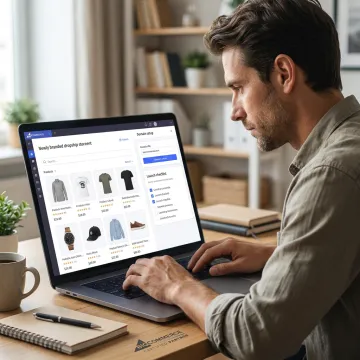 Entrepreneur reviewing turn-key e-commerce webstore setup