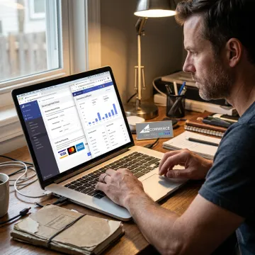 Business owner accepting online payments through an MBV merchant account