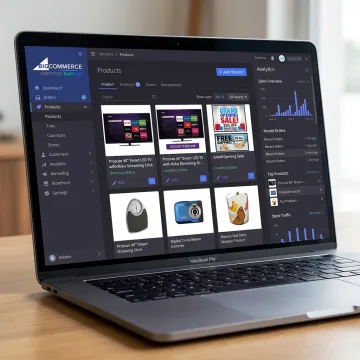 MBV e-commerce website dashboard on a laptop