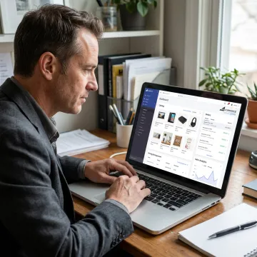 Entrepreneur managing an e-commerce store dashboard