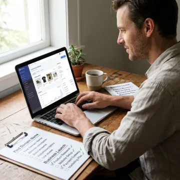 Entrepreneur reviewing an online store launch plan