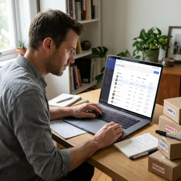 Entrepreneur reviewing online store setup process