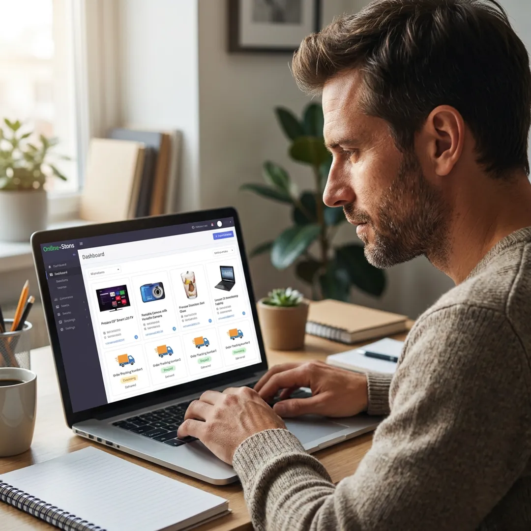 Entrepreneur managing a dropshipping store dashboard