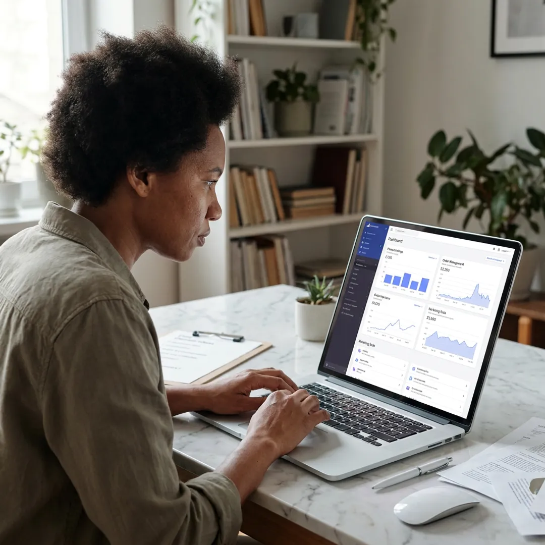 Entrepreneur launching a dropshipping website from home