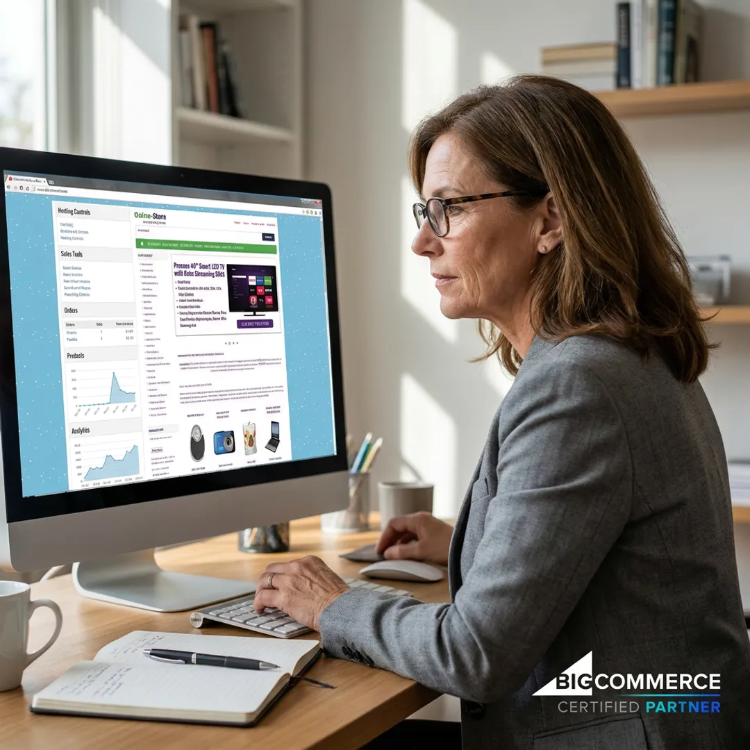 Consultant reviewing an e-commerce website dashboard