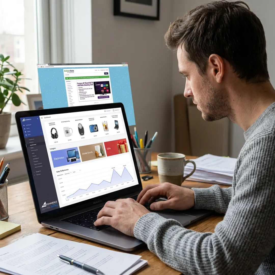 Entrepreneur managing an online store dashboard