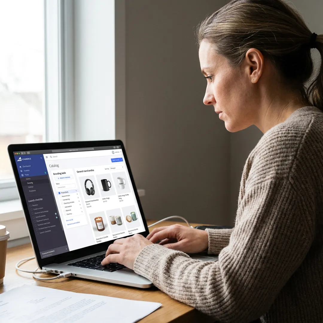 Entrepreneur launching an online store with business support