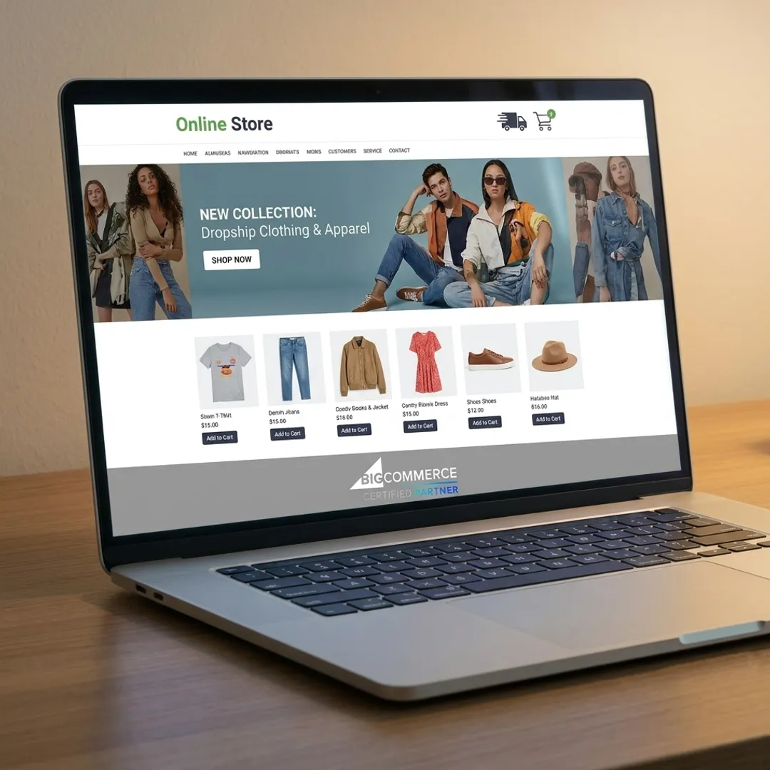 Dropshipping clothing e-commerce store on laptop