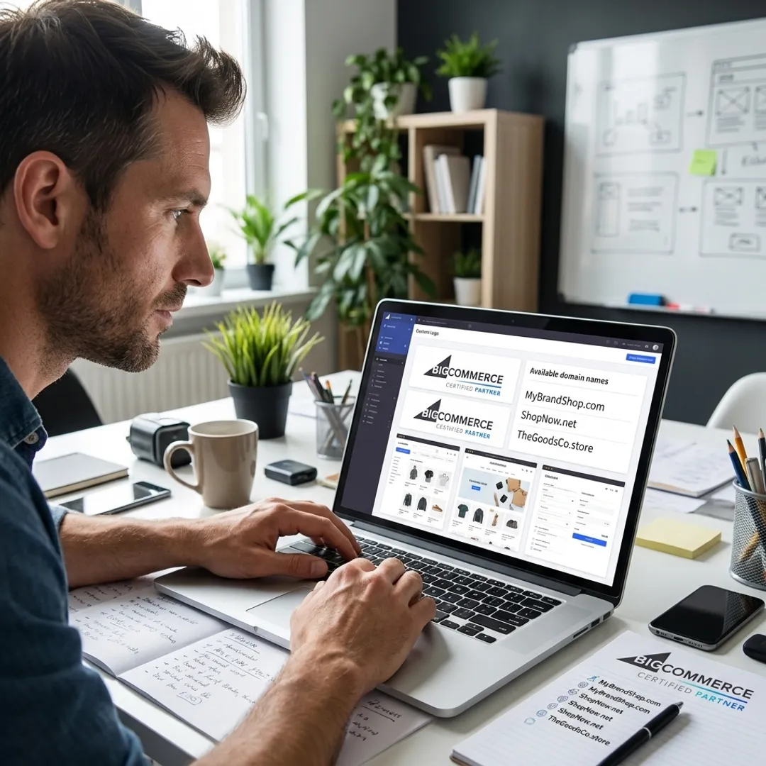 Entrepreneur reviewing brand assets and e-commerce website