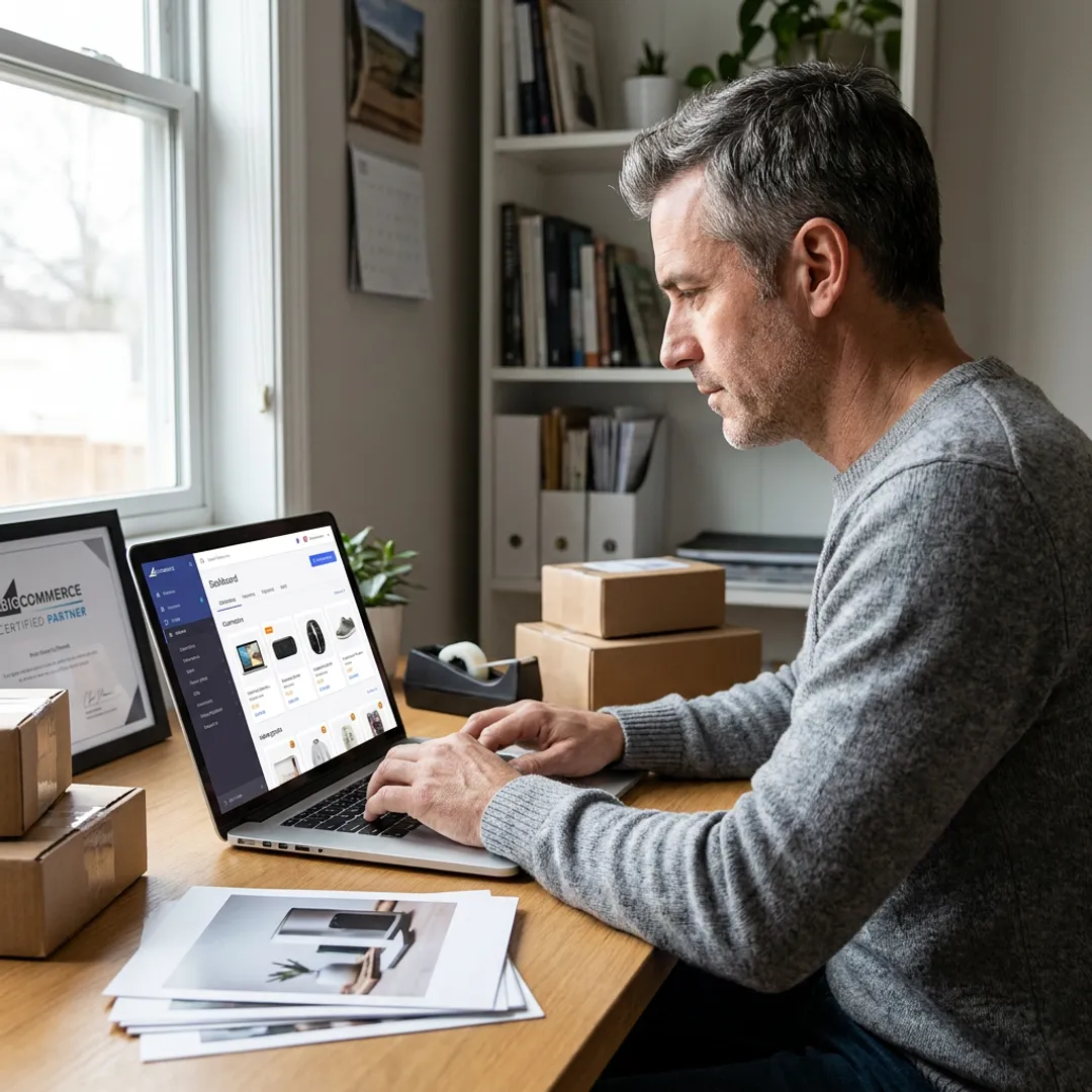 Entrepreneur managing an e-commerce store from home
