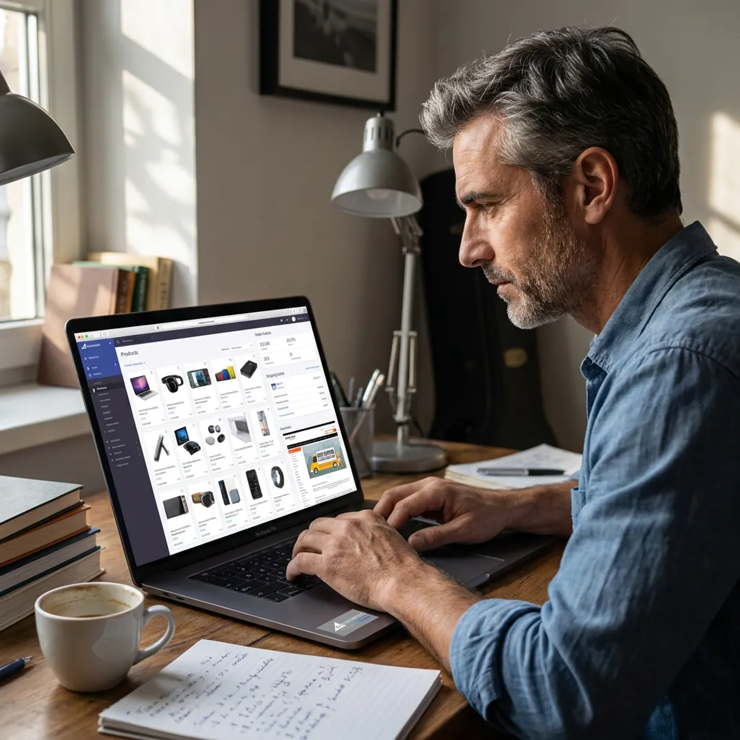 Entrepreneur launching an MBV home-based e-commerce business