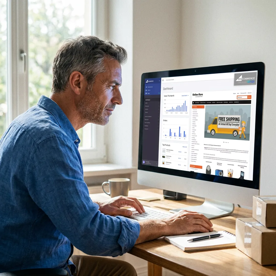 Home-based entrepreneur managing an MBV e-commerce business