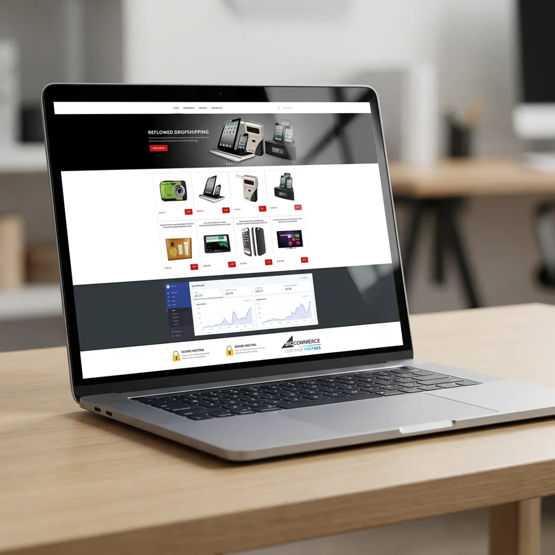 Dropshipping website dashboard on a laptop