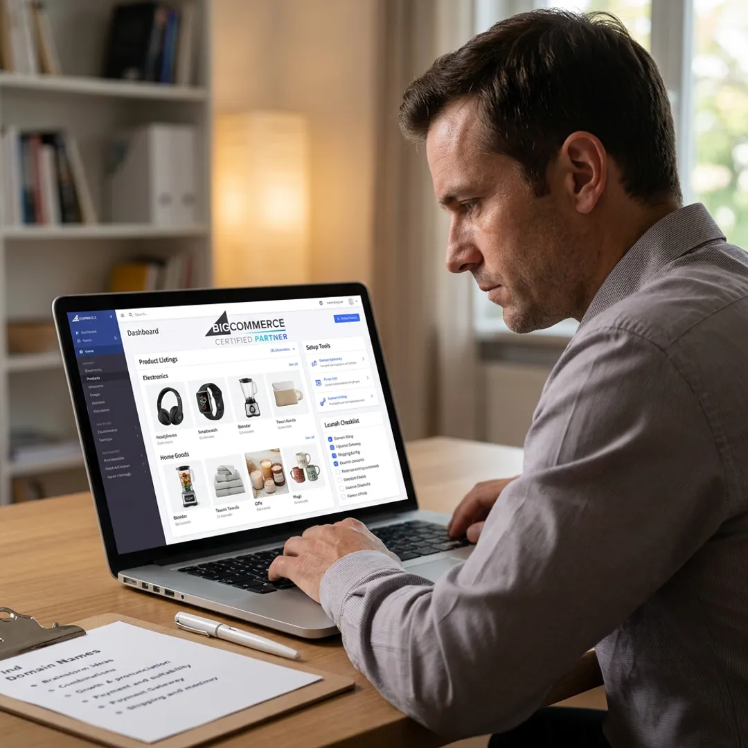 Entrepreneur reviewing a dropshipping website launch plan