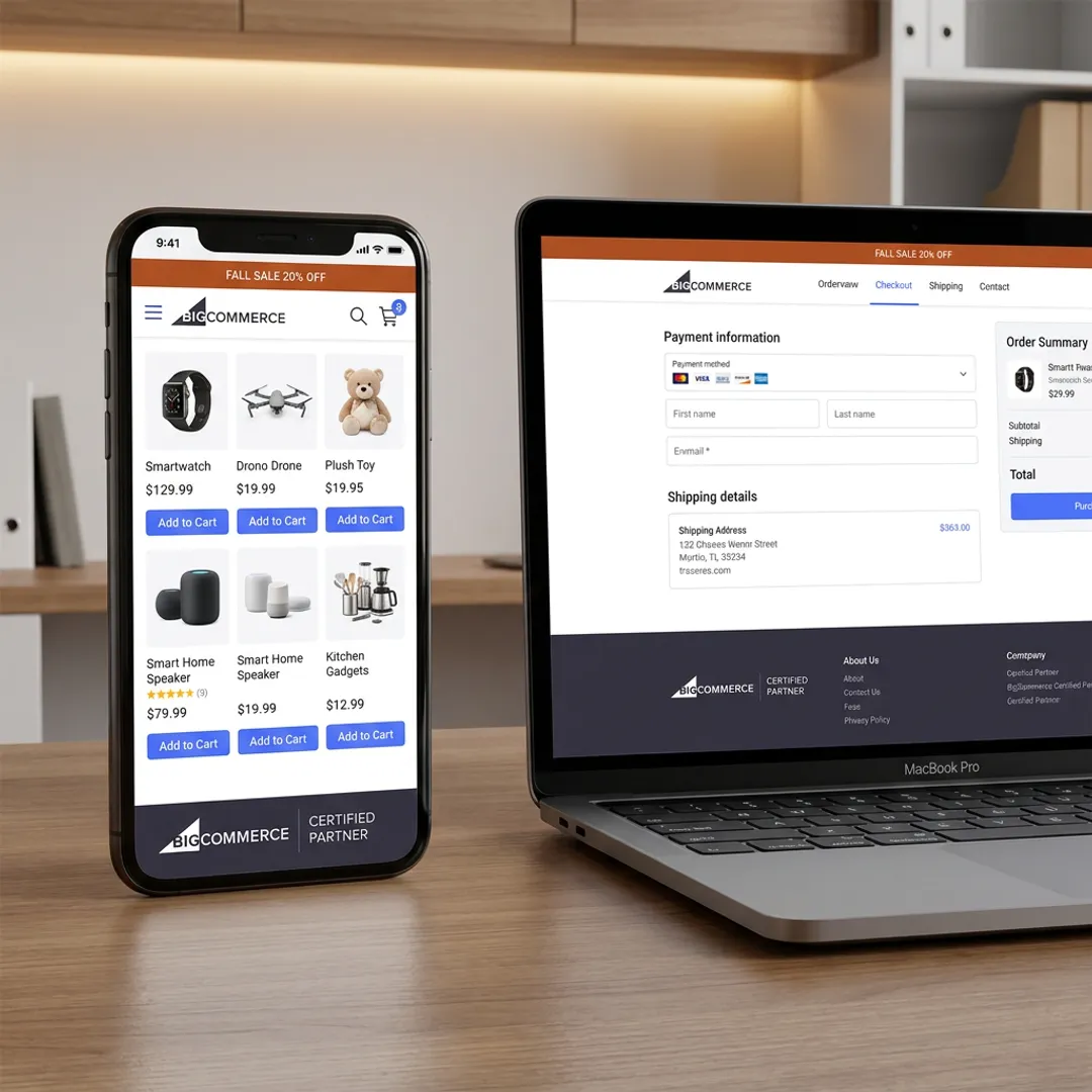 Mobile e-commerce website on smartphone and laptop