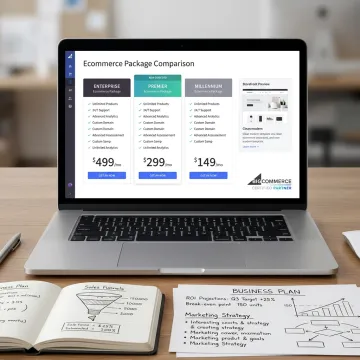 Website package comparison on a laptop screen