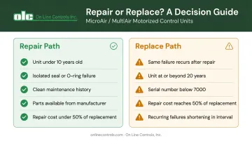 Repair versus replace cost decision framework two-column comparison infographic