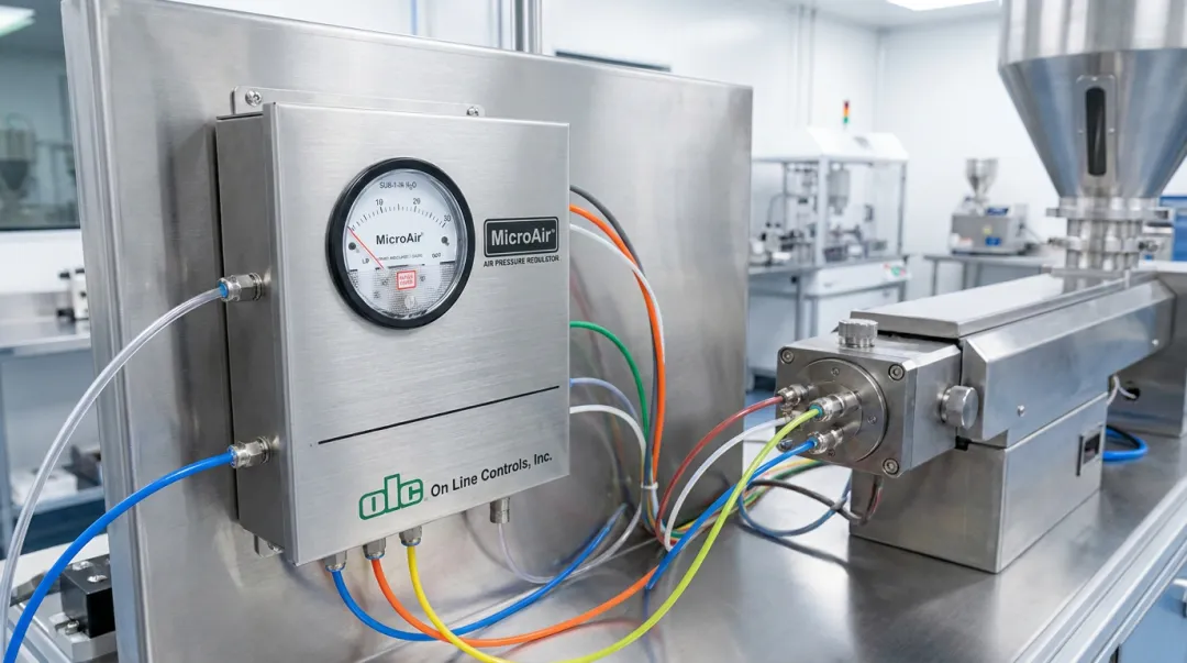 MicroAir ultra-low pressure regulator unit used in medical tubing extrusion lines