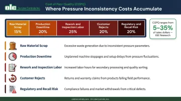 Cost of poor quality COPQ categories driven by pressure inconsistency in medical tubing extrusion