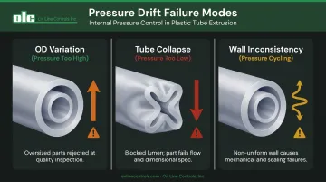 Three pressure drift failure modes in thin-wall tubing extrusion OD collapse wall variation