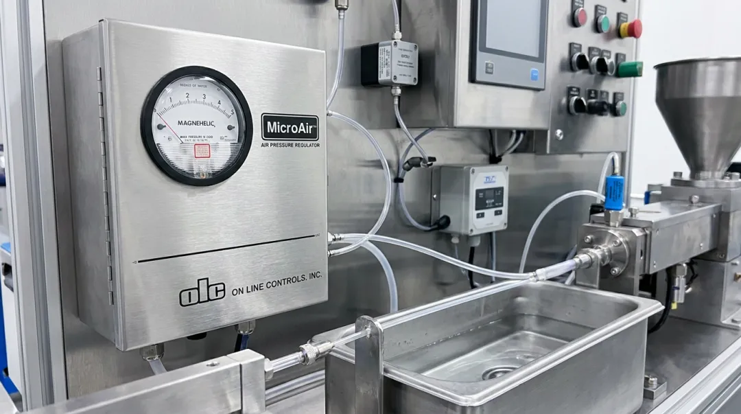 OLC MicroAir ultra-low pressure regulator used in medical tubing extrusion line
