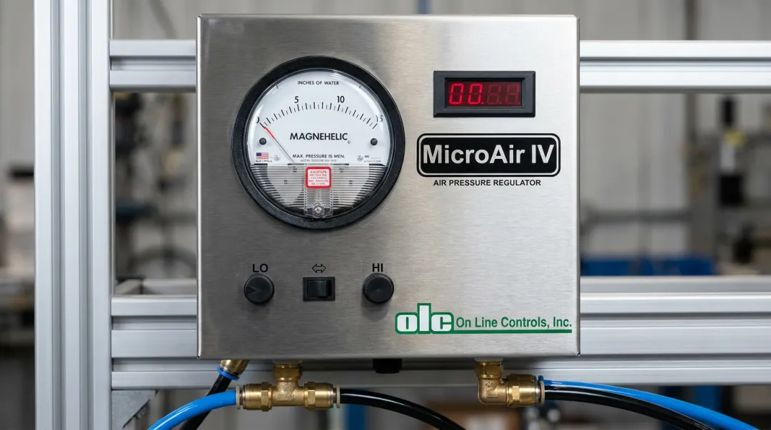 MicroAir ultra-low pressure regulator unit showing product design and display interface