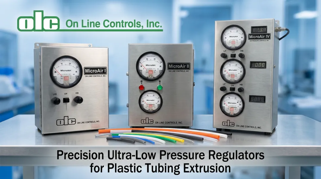 OLC MicroAir regulator product lineup showing three models for tubing extrusion