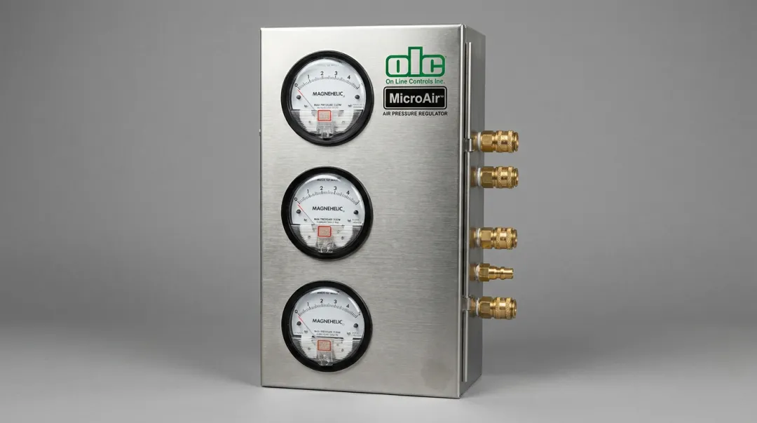 OLC MicroAir multi-channel pressure regulator unit used in medical tubing extrusion line