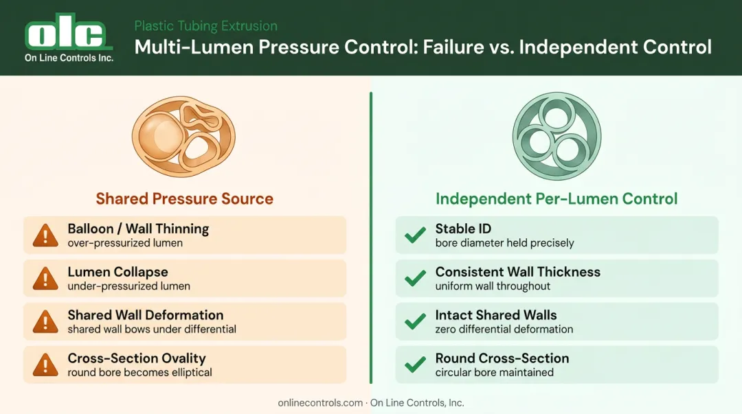 Single shared pressure source versus independent per-lumen control failure modes comparison