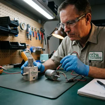 Repair technician testing extrusion control unit