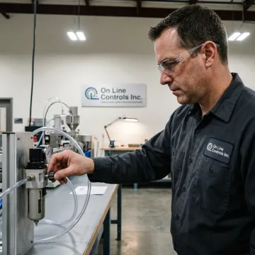 Technician adjusting pressure controls for tubing extrusion